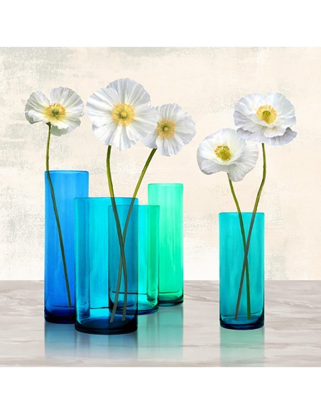 Amapolas en jarrones de cristal (Aqua I)