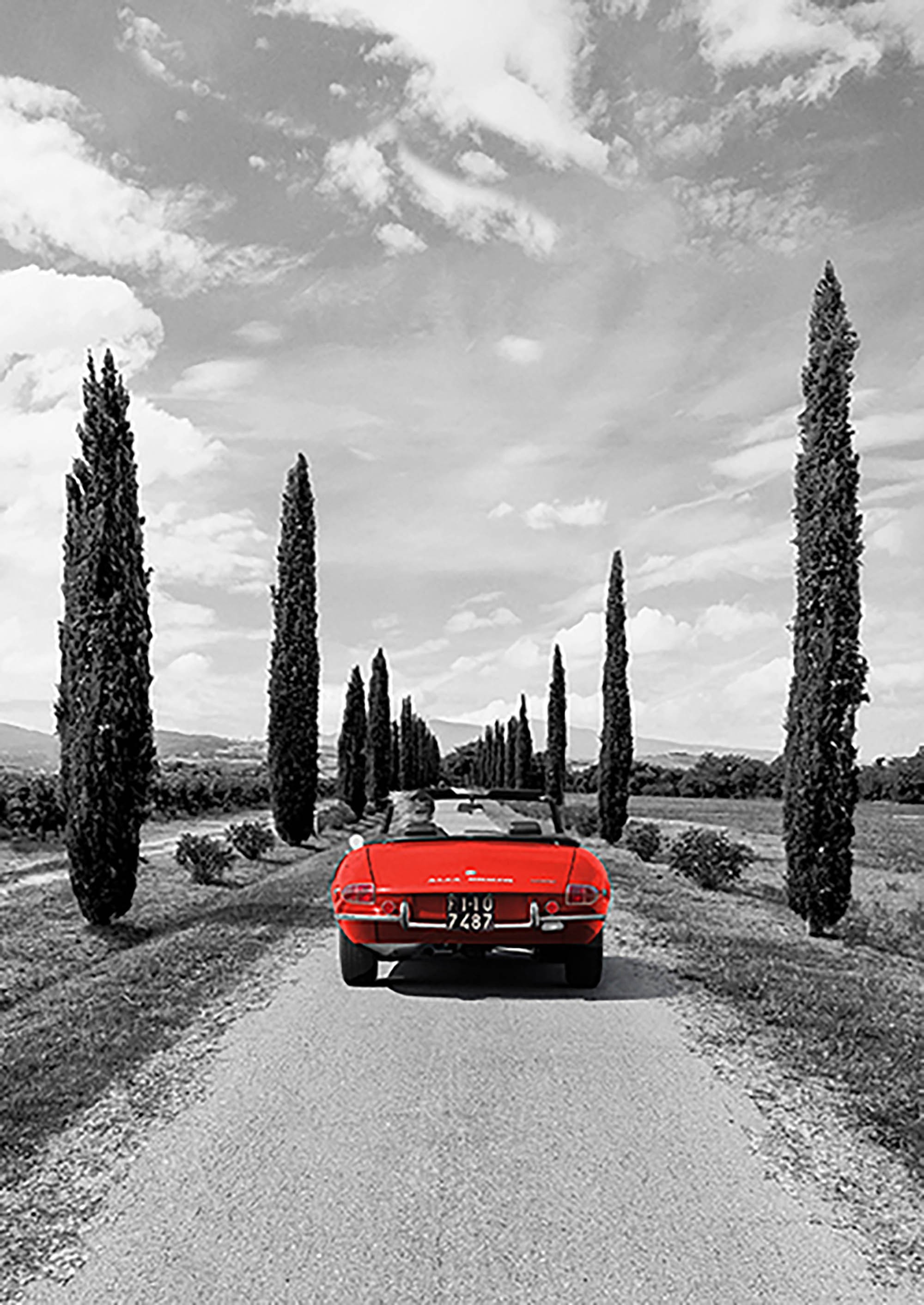 Coche deportivo en la Toscana (BW)