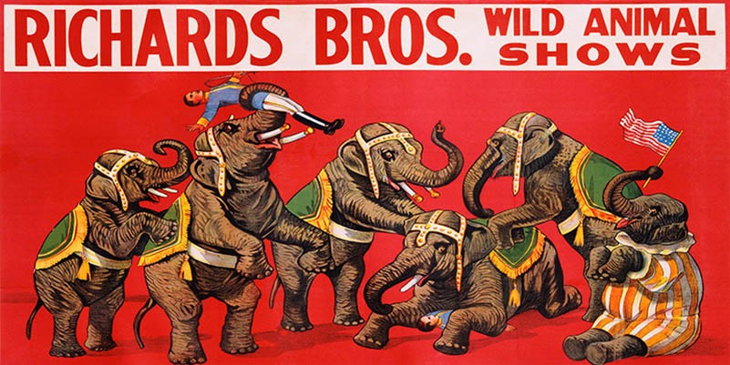 Espectáculos de animales salvajes de Richards Bros., hacia 1925
