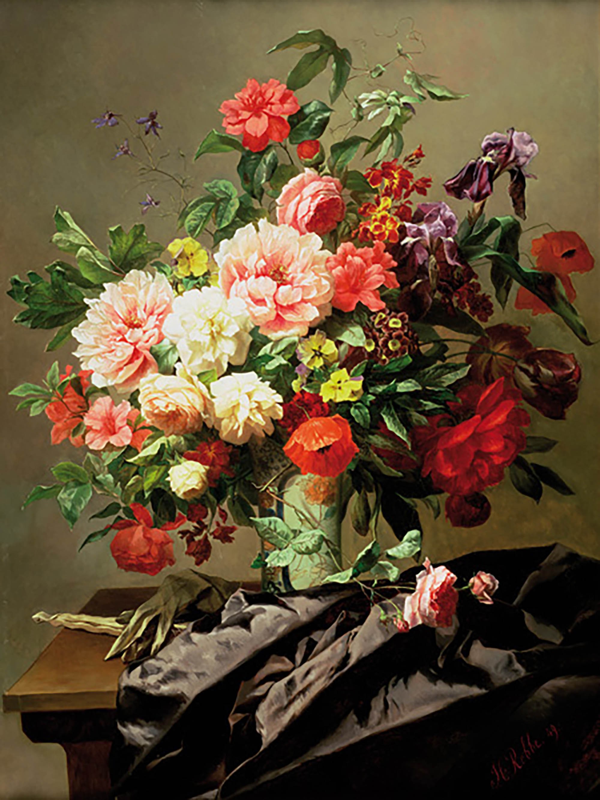 Peonías, amapolas y rosas