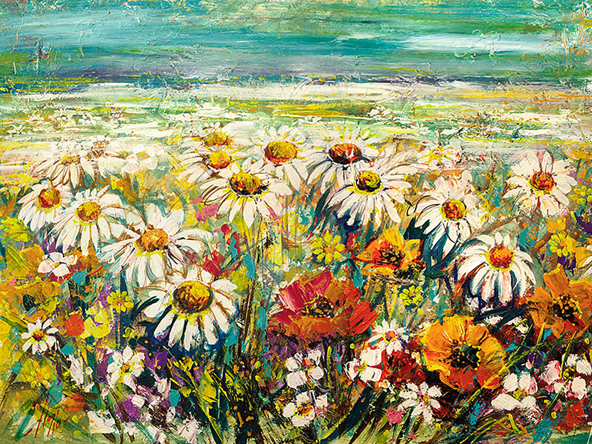 Margaritas bajo un cielo turquesa