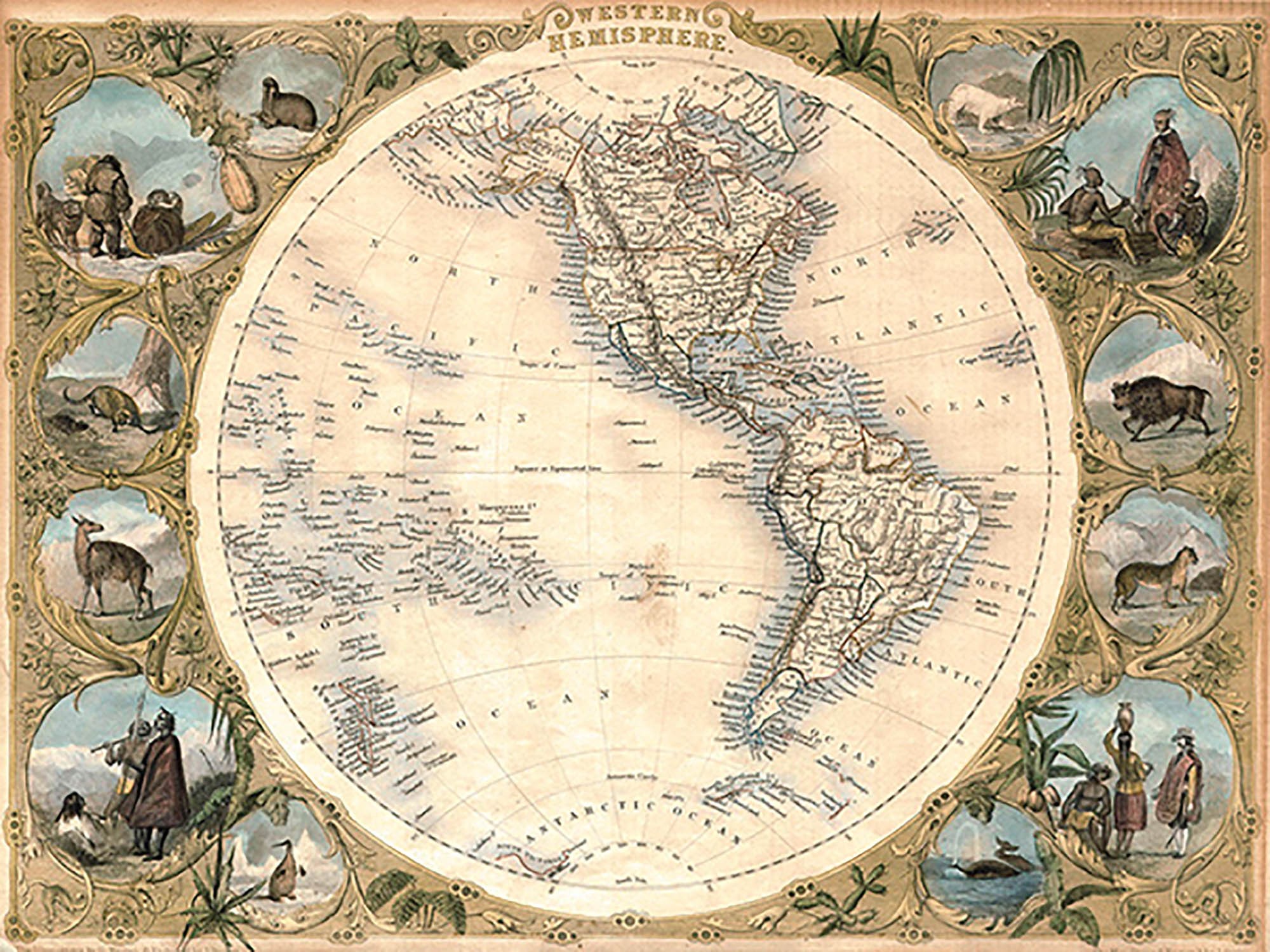 Mapa del hemisferio occidental, 1850