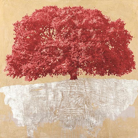 Árbol rojo sobre oro