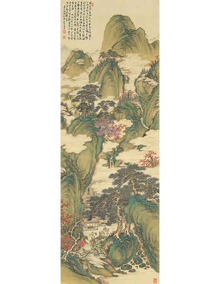 Nubes blancas y árboles carmesí