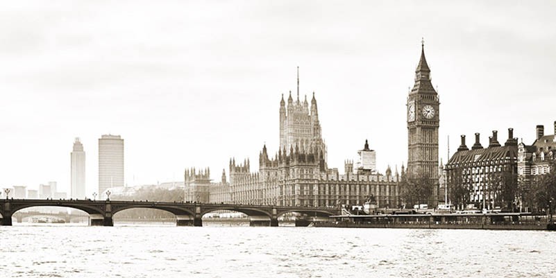 Vista de las Casas del Parlamento y el Puente de Westminster, Londres (detalle)