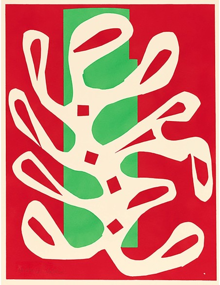 Algue blanche sur fond rouge et vert, 1947