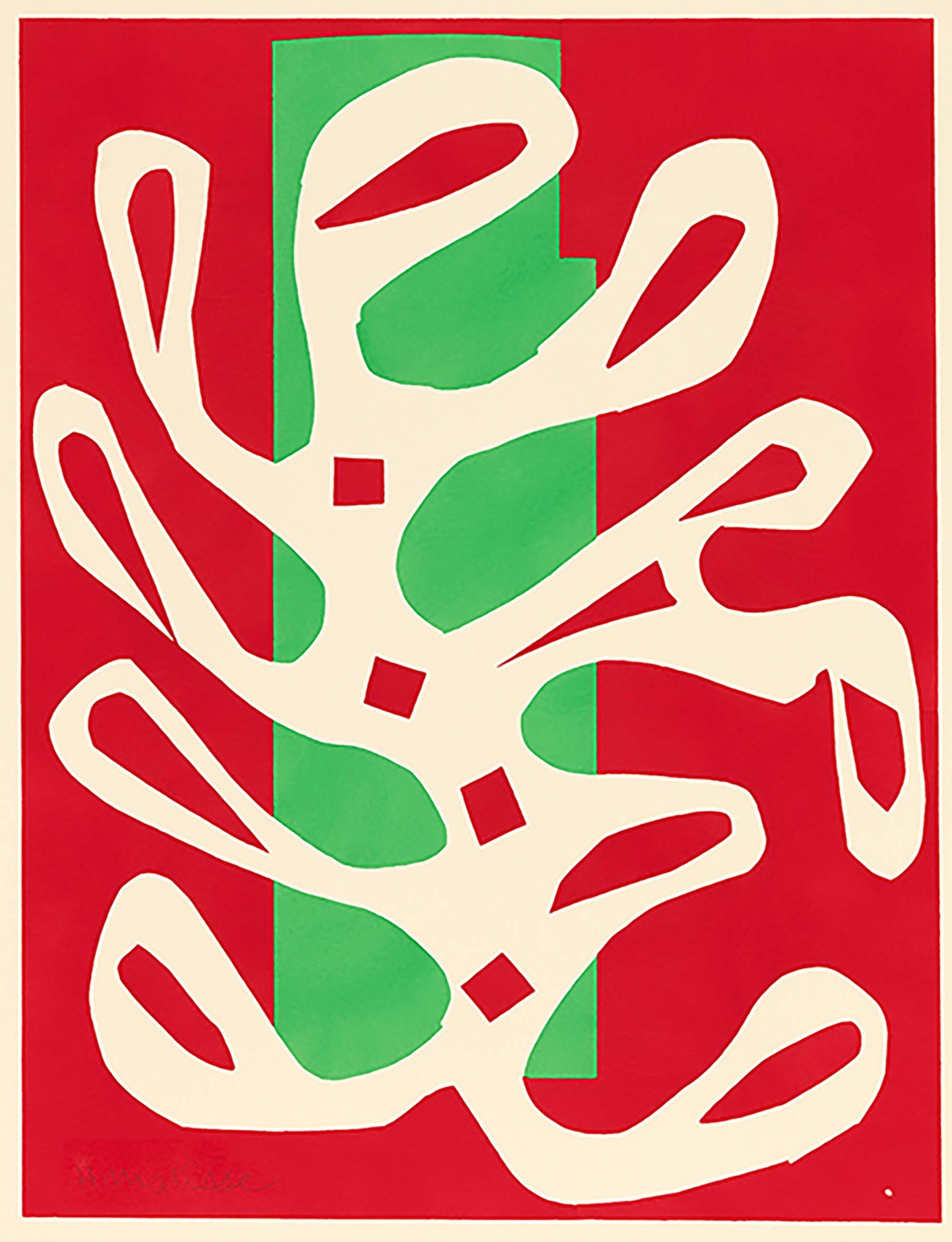 Algue blanche sur fond rouge et vert, 1947