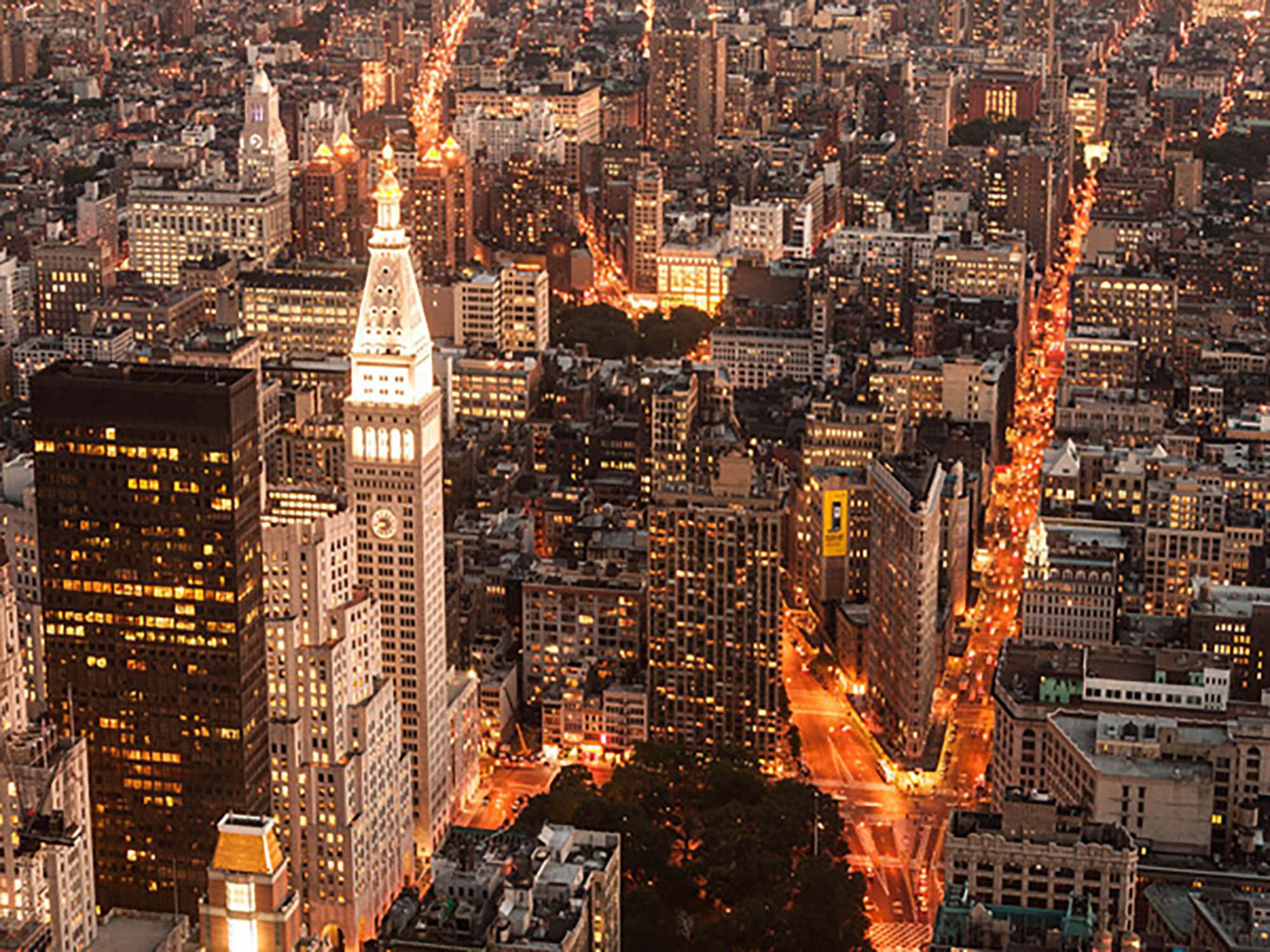 Vista aérea de Manhattan con el edificio Flatiron, Nueva York