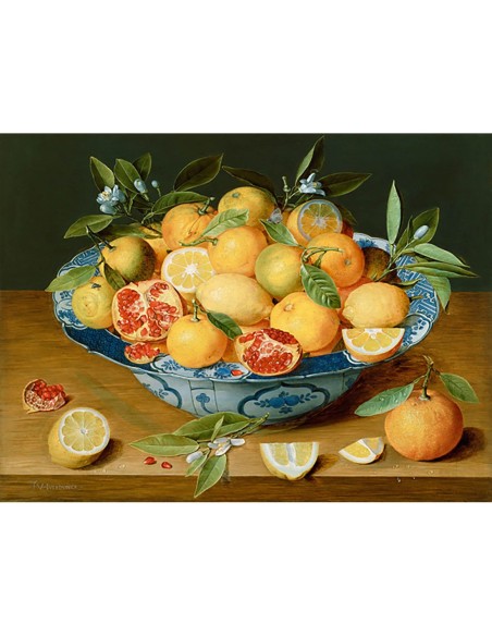 Bodegón con limones, naranjas y granadas