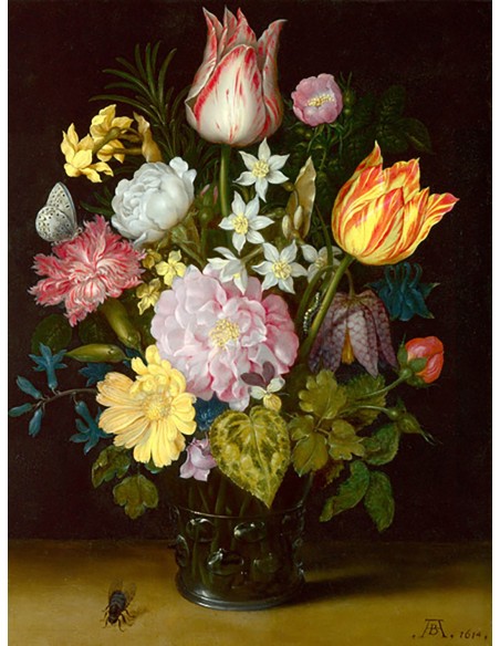 Flores en un jarrón de cristal