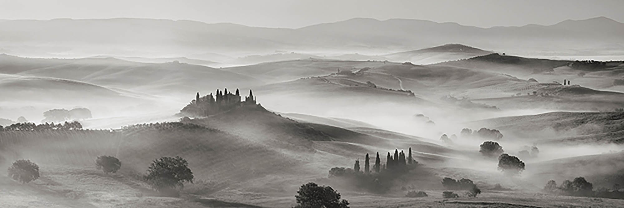 Panorama de Val d'Orcia, Siena, Toscana (BW)