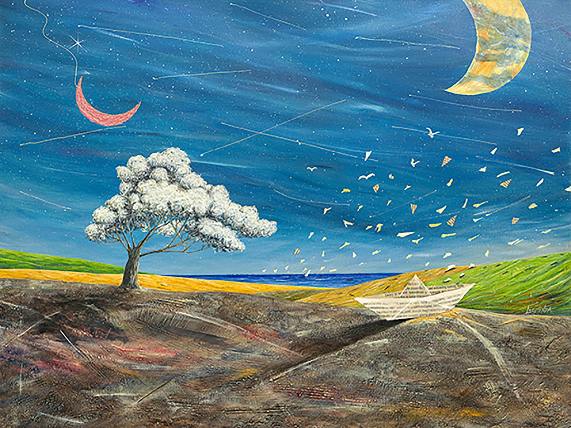 La gran luna está allí mirando.