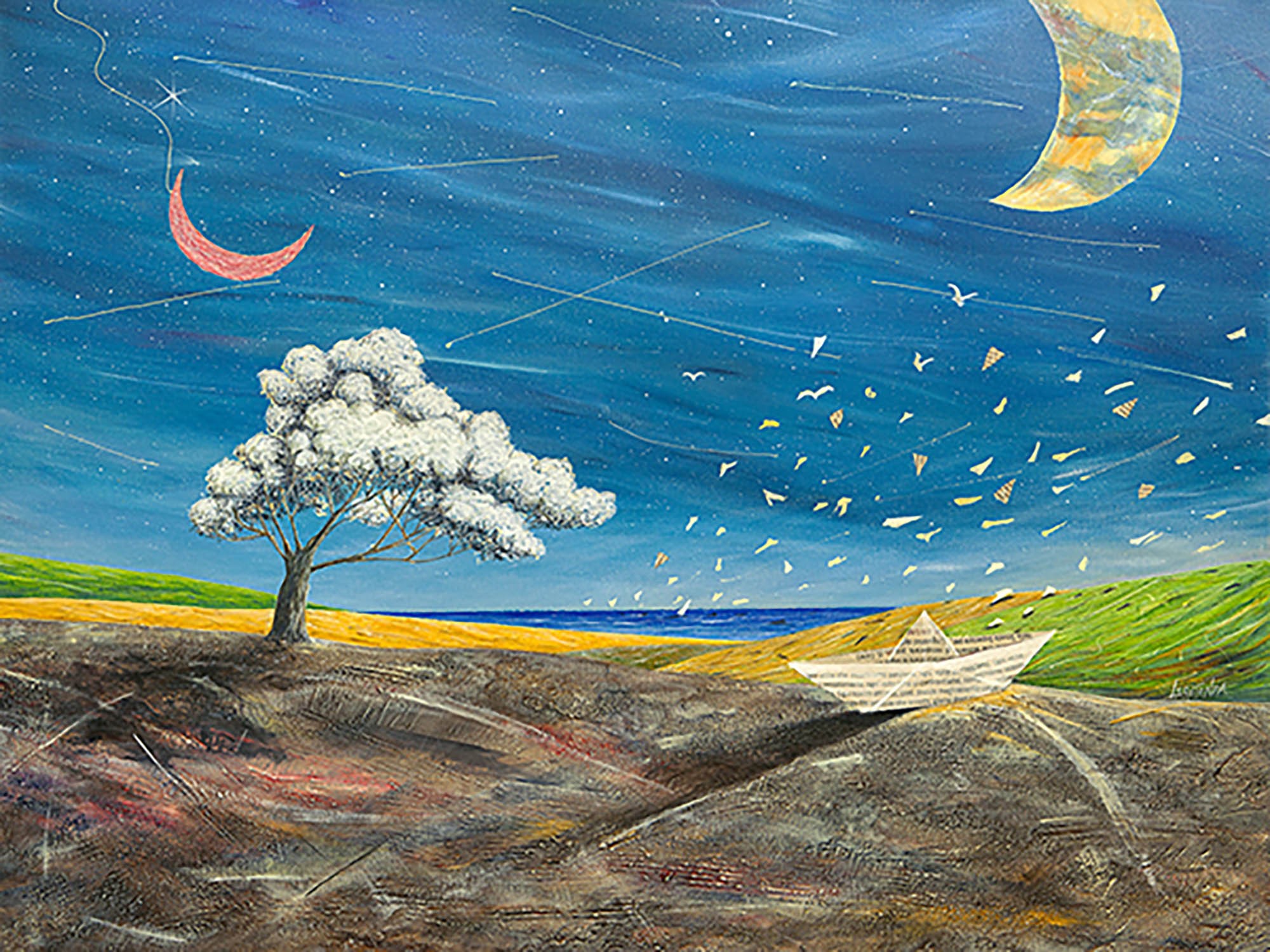 La gran luna está allí mirando.