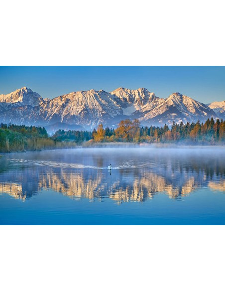 Alpes de Algovia y lago Hopfensee, Baviera, Alemania