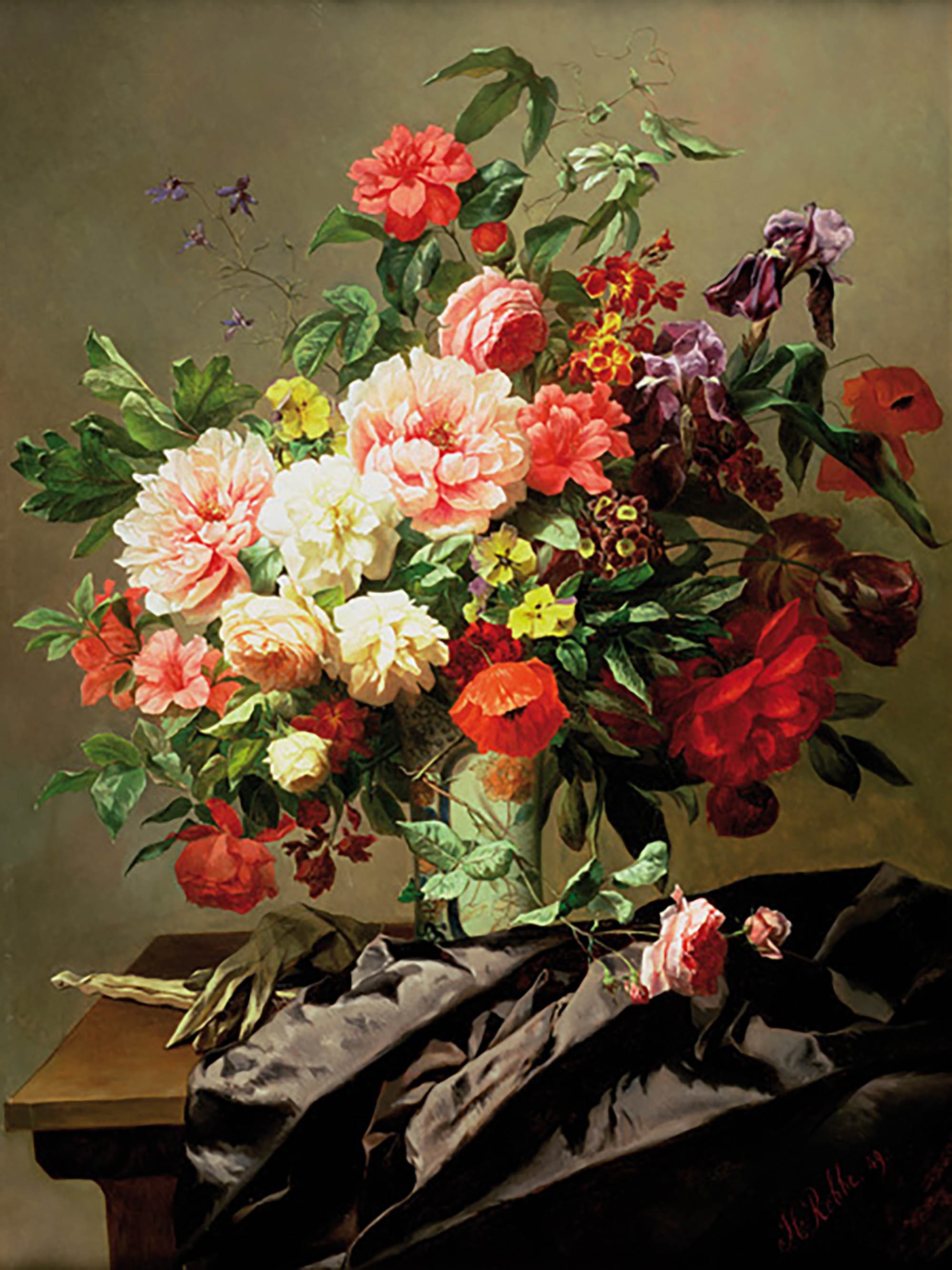 Peonías, amapolas y rosas