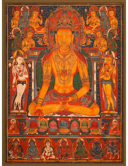 Buda Ratnasambhava con deidades de la riqueza