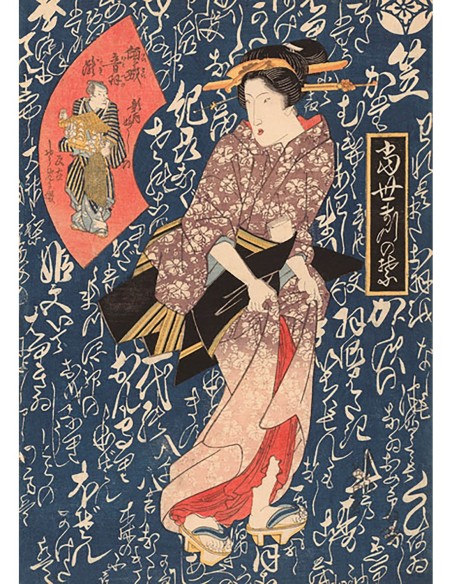 Geisha con kimono rosa antiguo