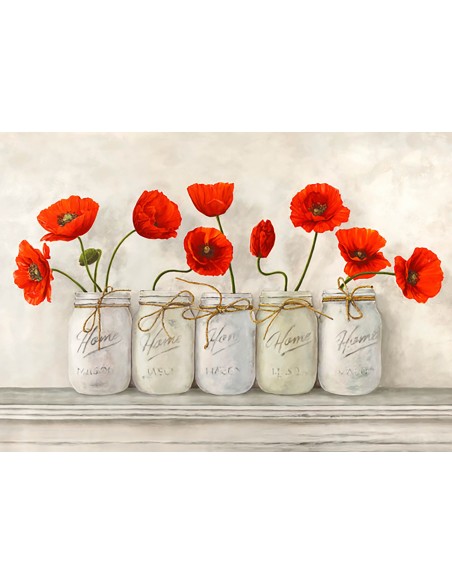 Amapolas rojas en tarros de cristal