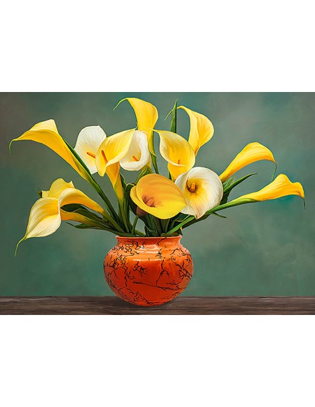 Jarrón de calas amarillas