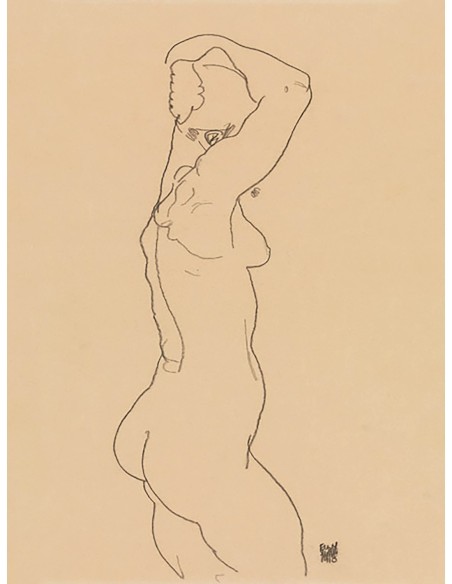 De pie desnudo, mirando hacia la derecha