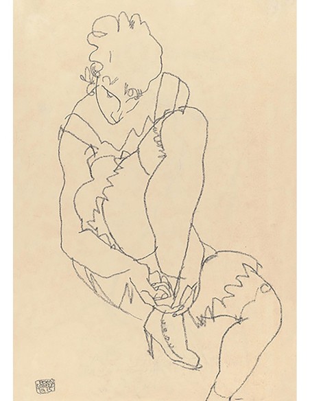 Mujer abrochándose los zapatos, 1915