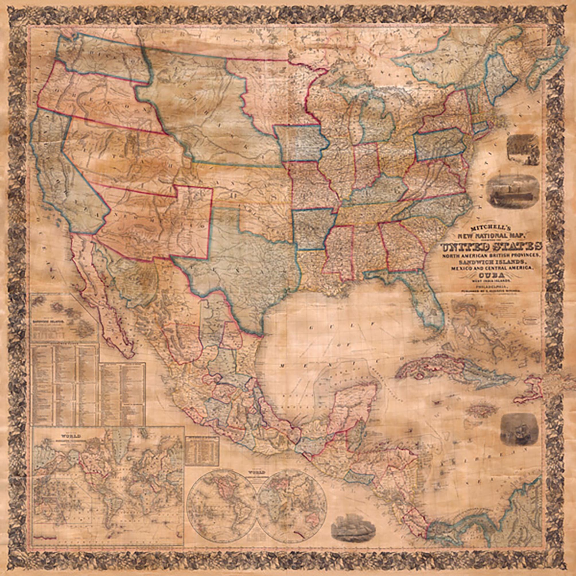 Mapa de los Estados Unidos y América del Norte, 1856