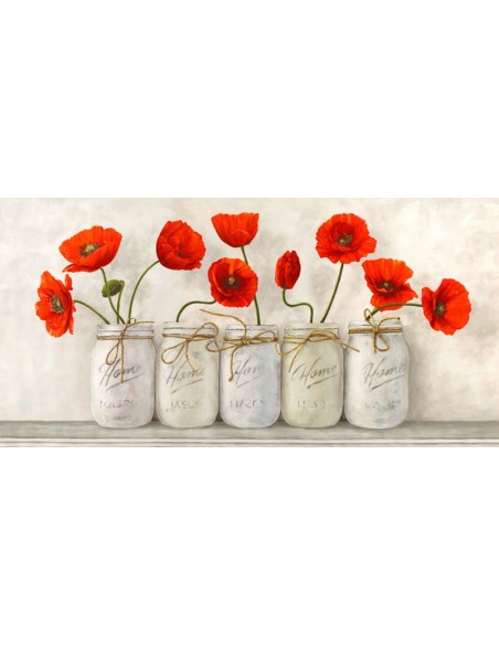 Amapolas rojas en tarros de cristal