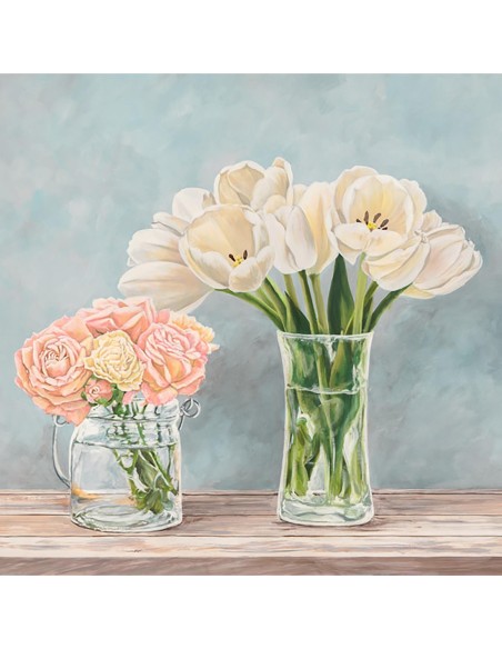 Flores y jarrones blancos I