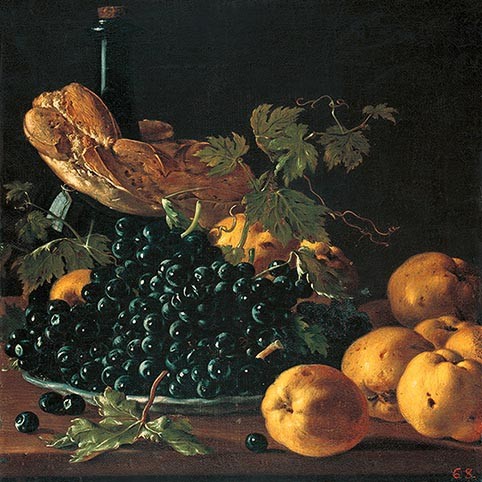 Naturaleza muerta con pan, manzanas, uvas y una botella, c. 1771