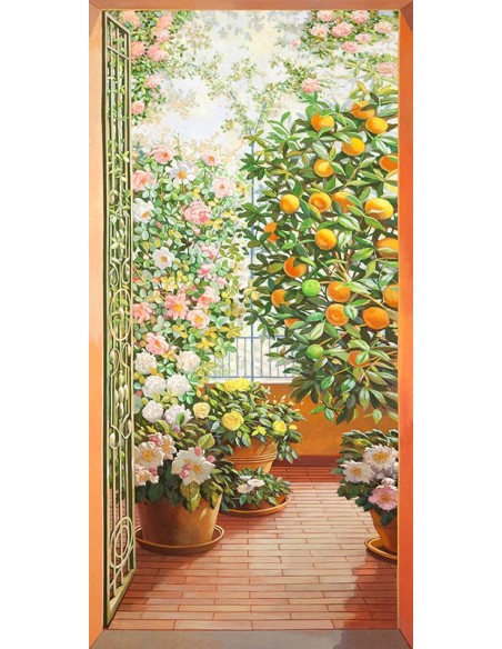 Puerta a la terraza florida