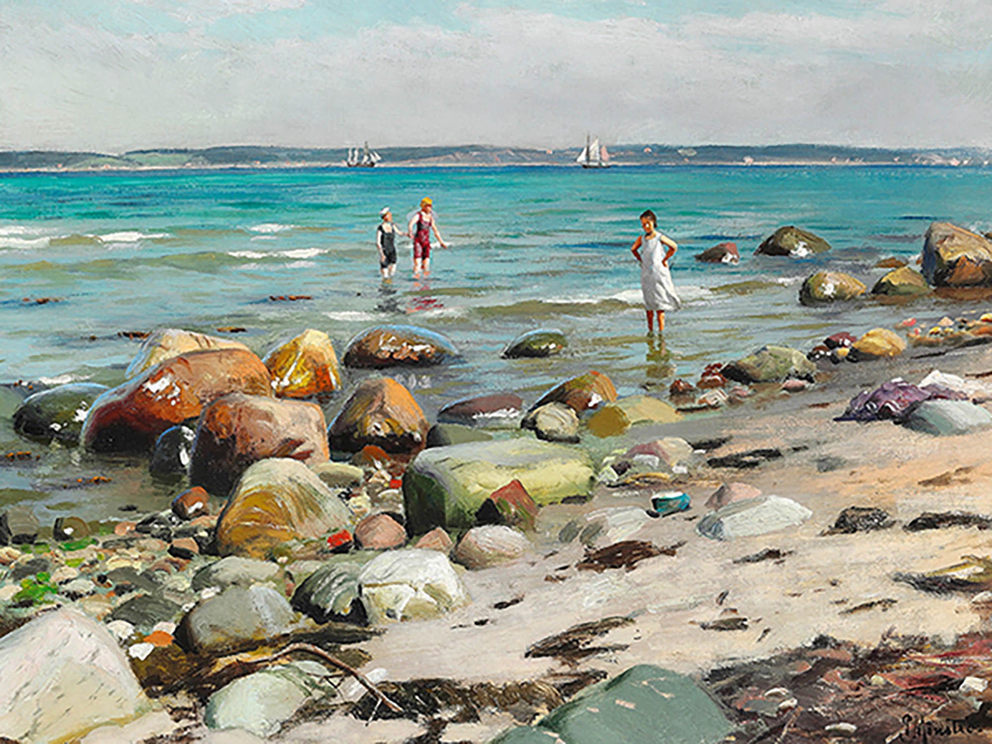 Mujeres jóvenes bañándose en la playa de Alsgarde, 1921