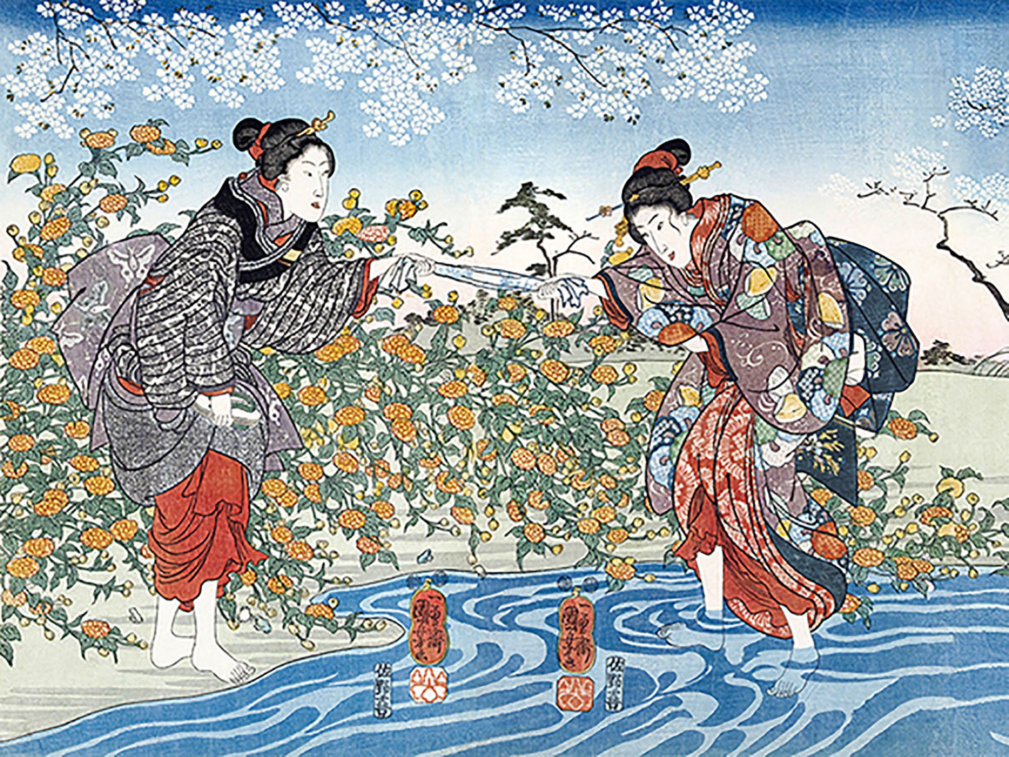 Chicas japonesas junto al río Ide Tama, 1847