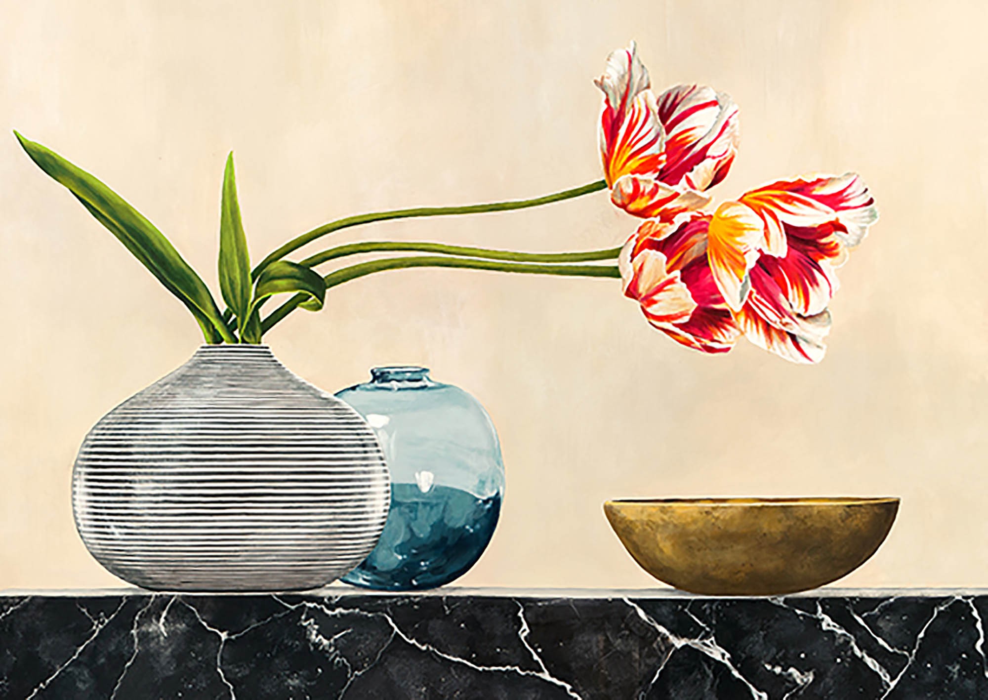 Engaste floral sobre mármol negro (detalle)