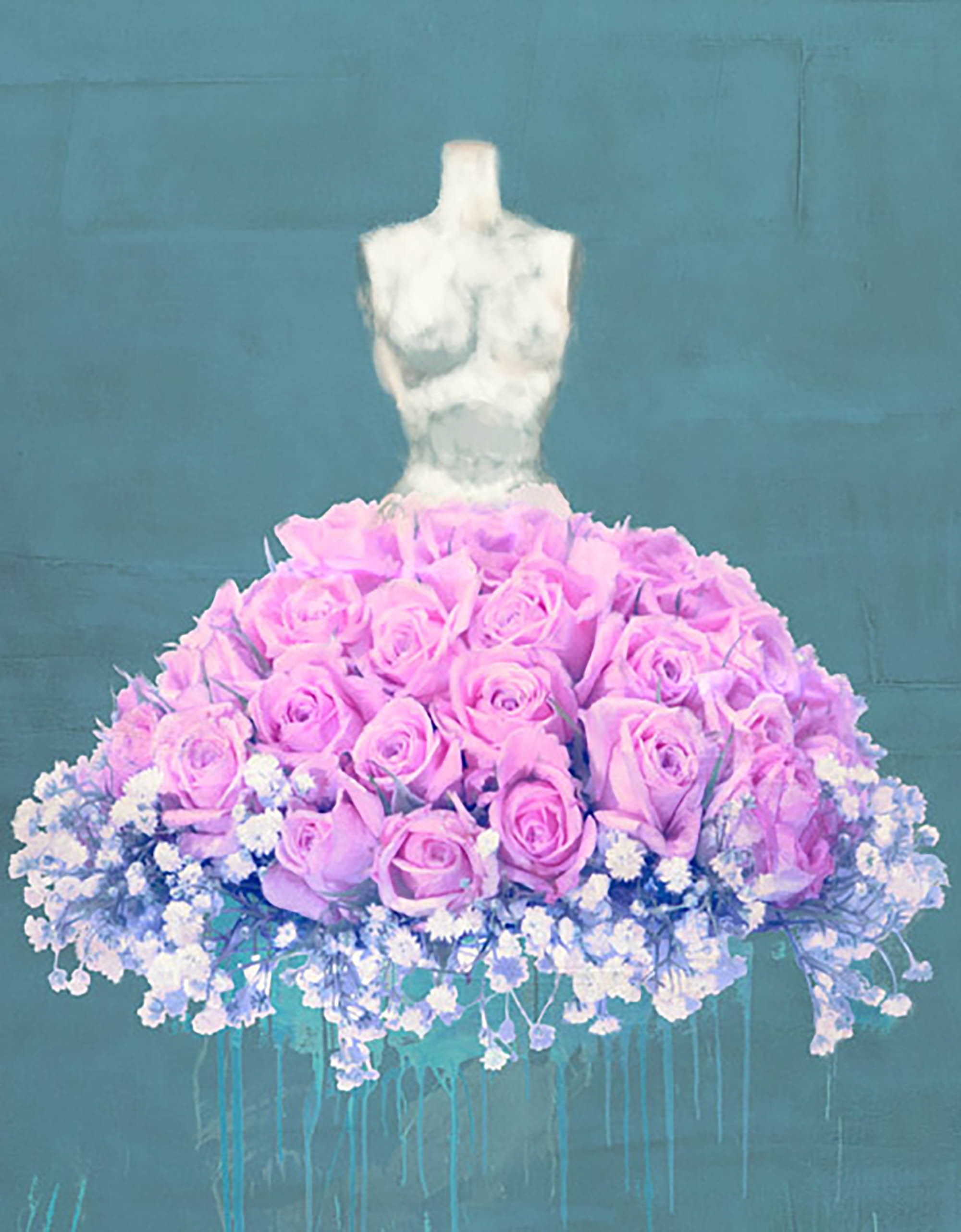 Vestida de flores II (Azul océano)