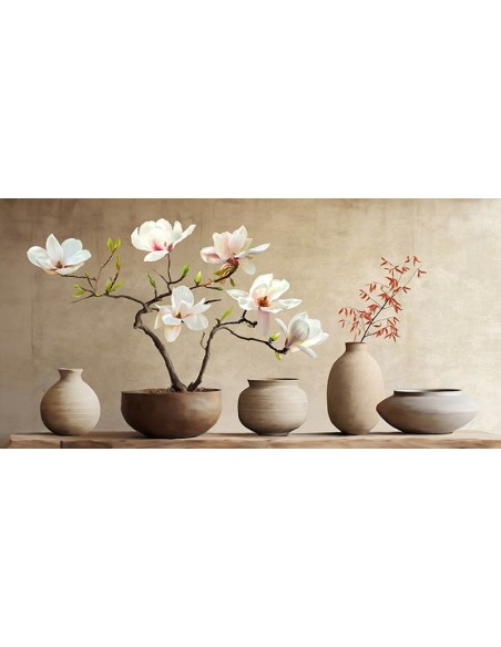 Jarrones y rama de magnolia