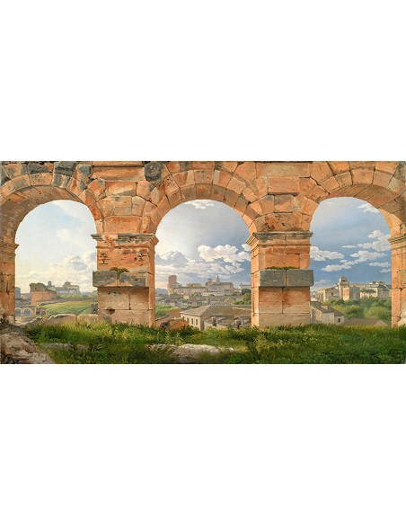 Una vista a través de los arcos del Coliseo, Roma