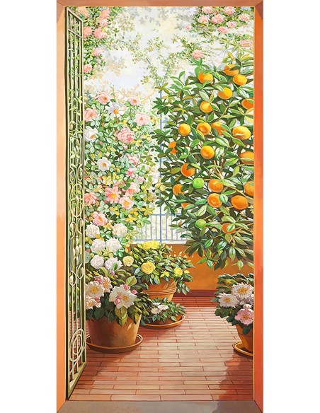 Puerta a la terraza florida