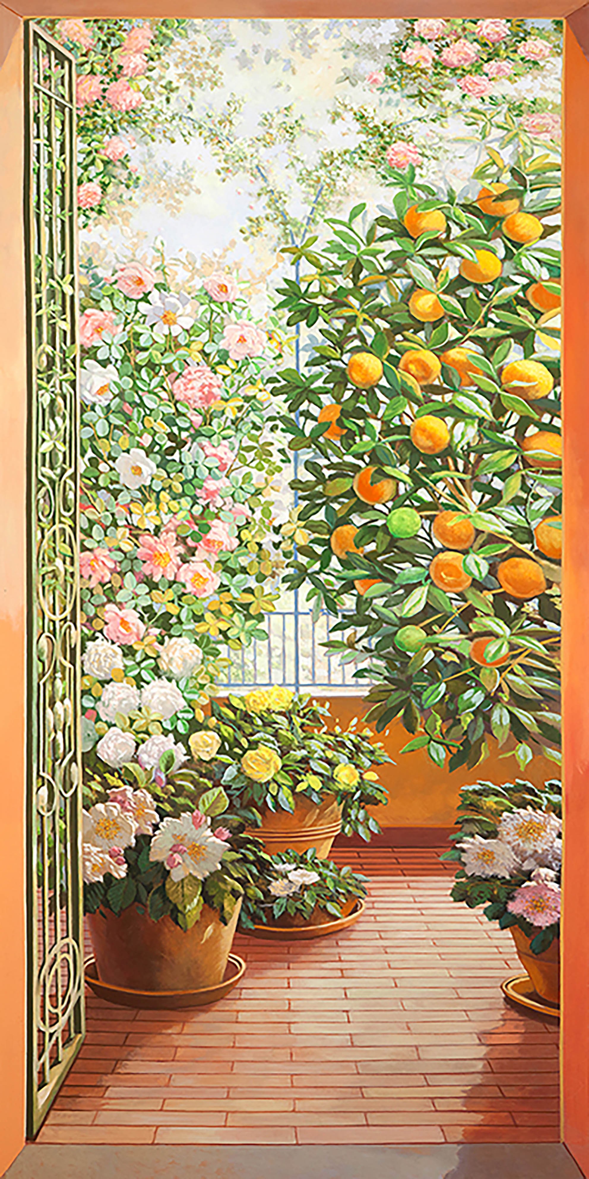 Puerta a la terraza florida