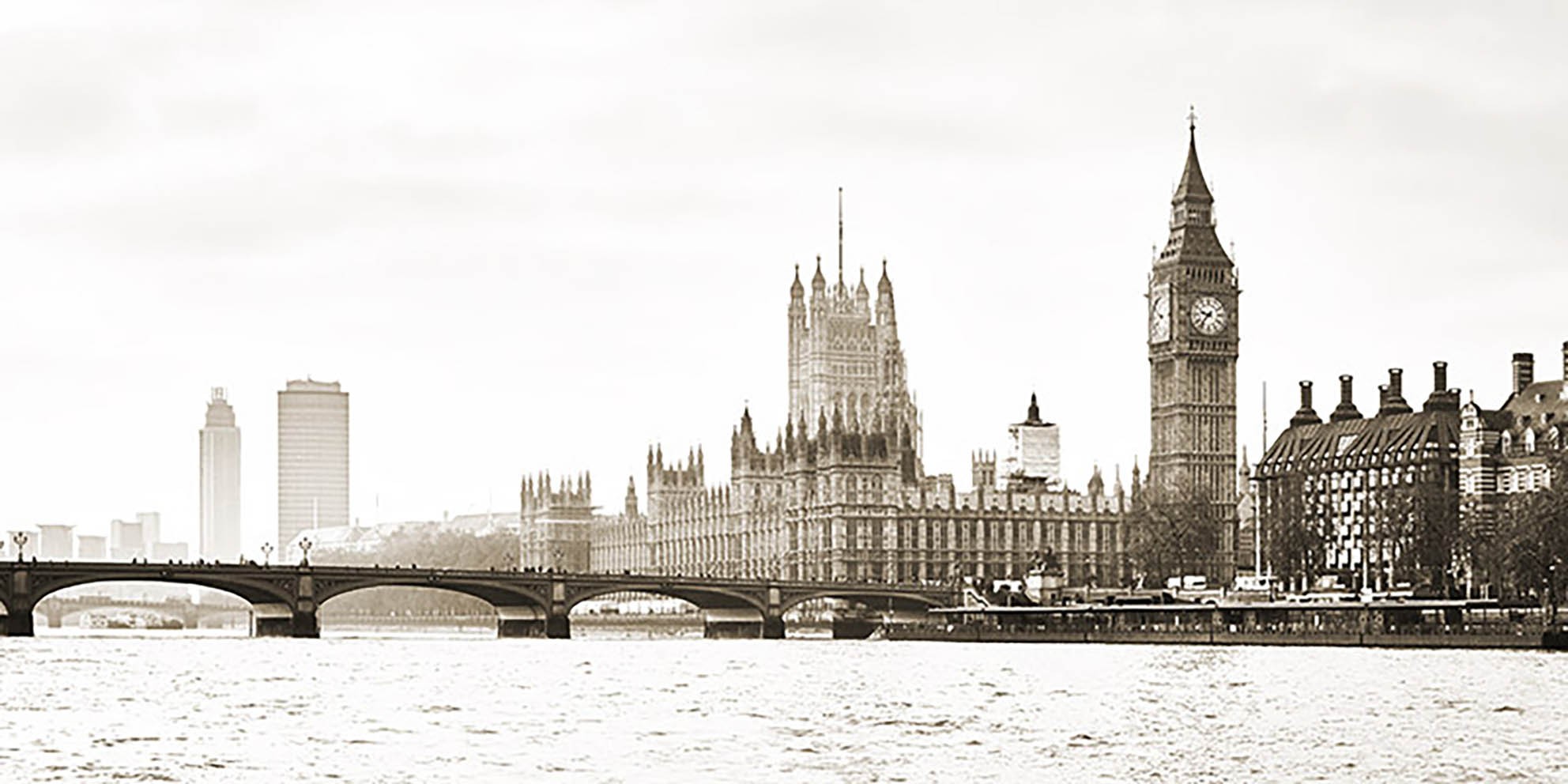 Vista de las Casas del Parlamento y el Puente de Westminster, Londres (detalle)