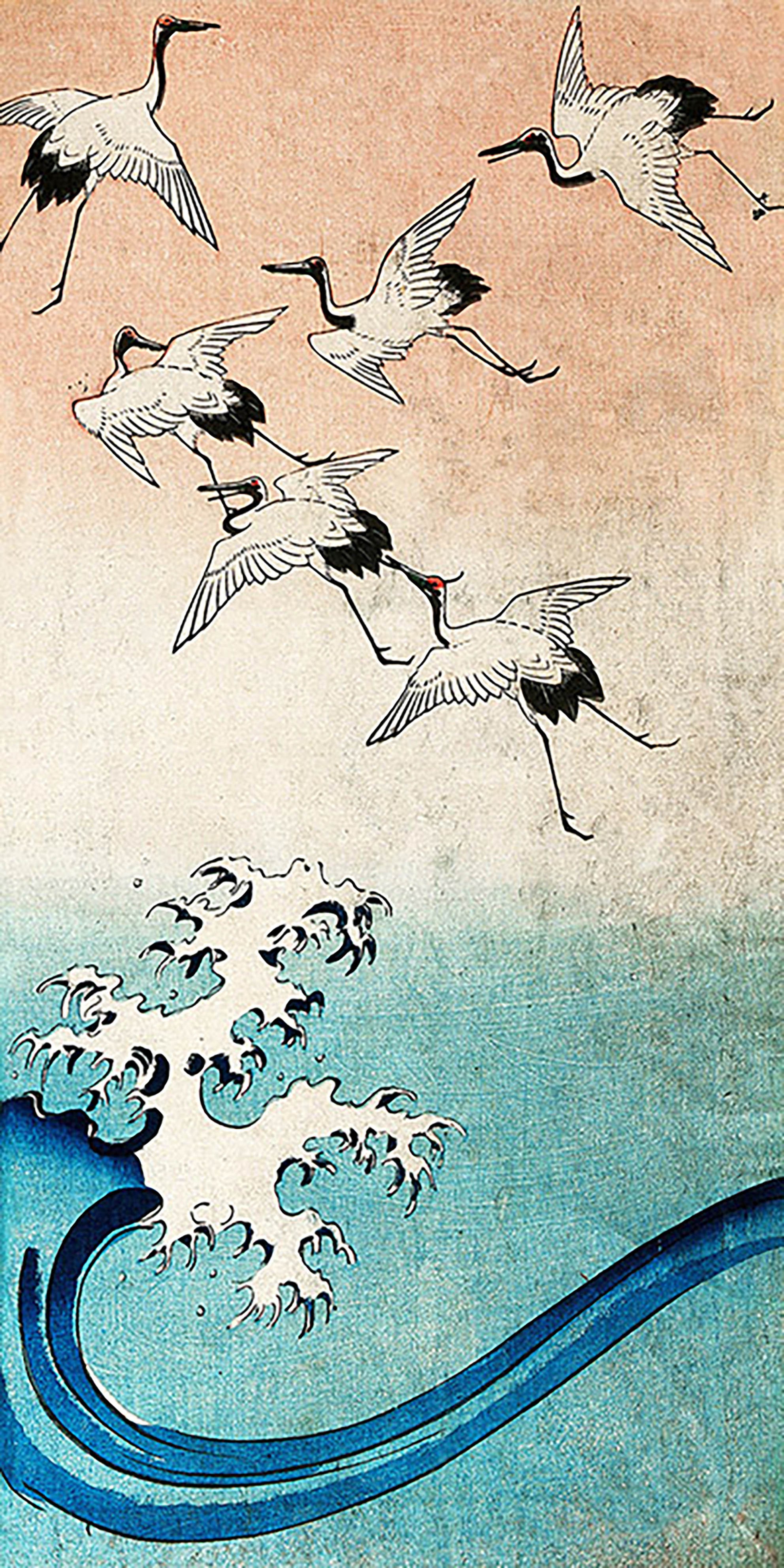 Grúas volando (detalle)