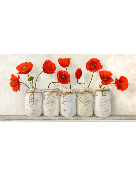 Amapolas rojas en tarros de cristal