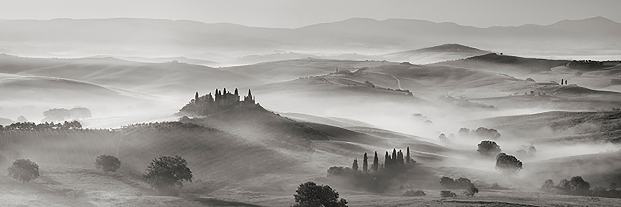 Panorama de Val d'Orcia, Siena, Toscana (BW)