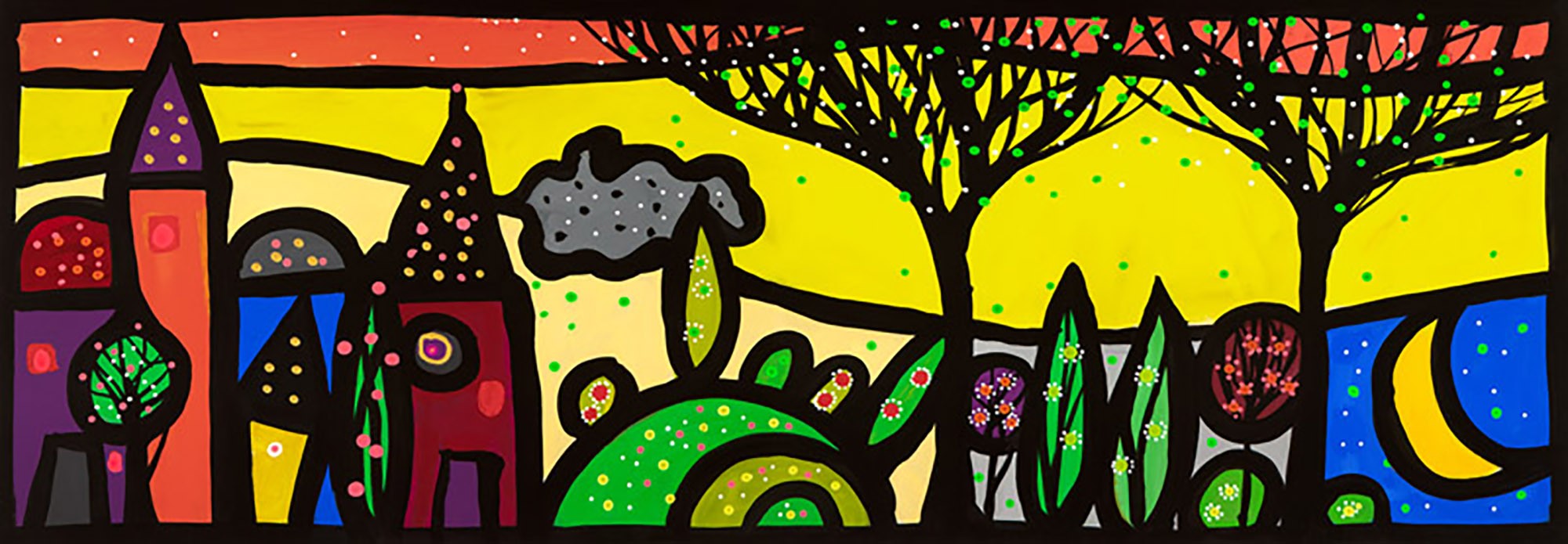 La luna canta sobre el pequeño pueblo.