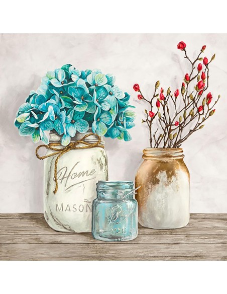 Composición floral con tarros Mason I