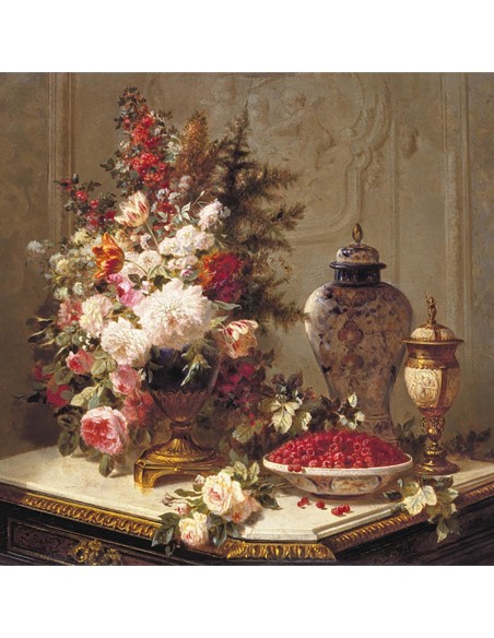 Composición floral sobre una mesa