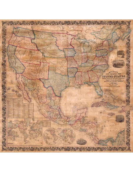 Mapa de los Estados Unidos y América del Norte, 1856