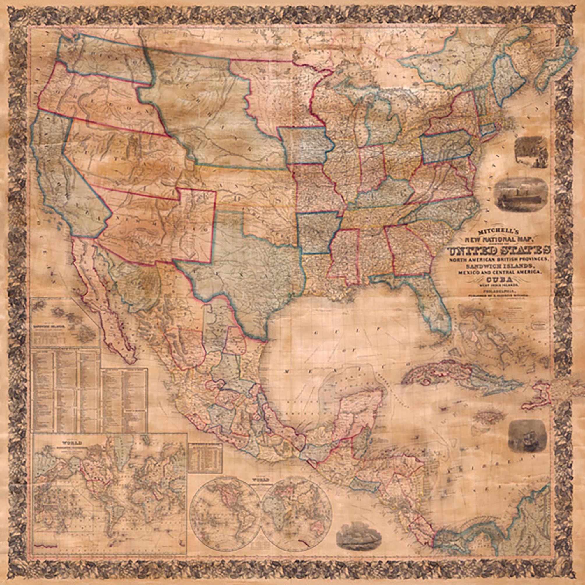 Mapa de los Estados Unidos y América del Norte, 1856