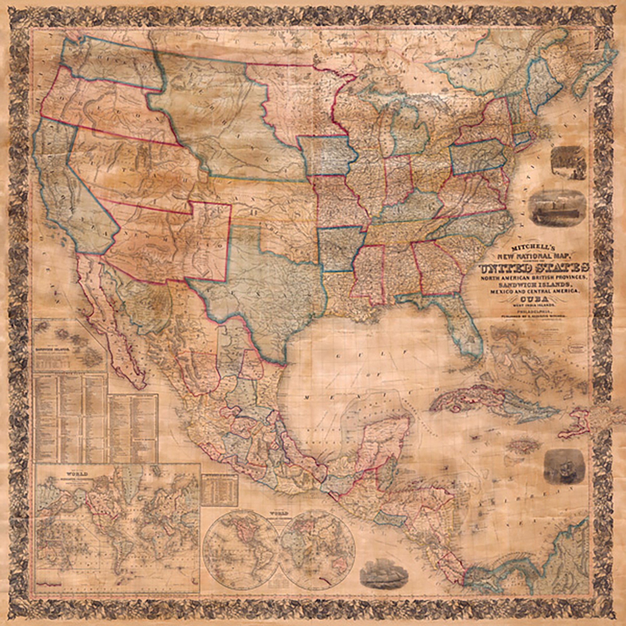 Mapa de los Estados Unidos y América del Norte, 1856