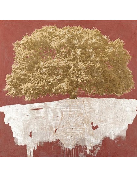 Árbol dorado sobre rojo